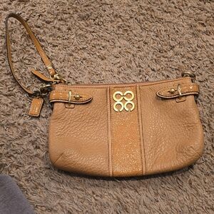 Coach Tan Leather Wristlet with Gold Hardware